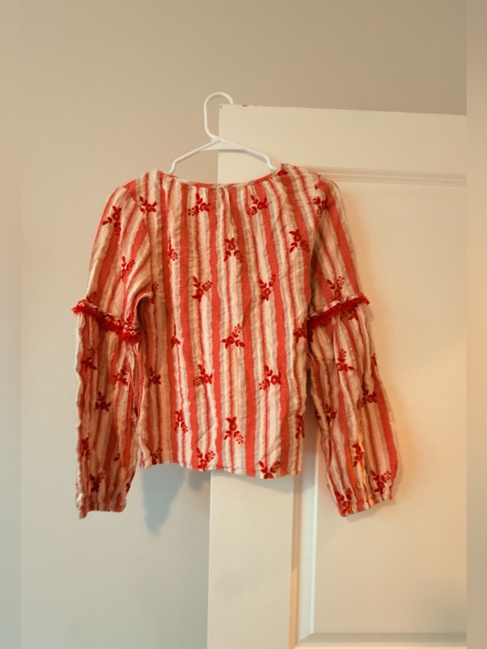Misa Los Angeles Red & Cream Striped Embroidered Peasant Blouse - Picture 6 of 7